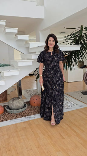 Vestido Curto Chiffon Cintura Com Flor Marinho