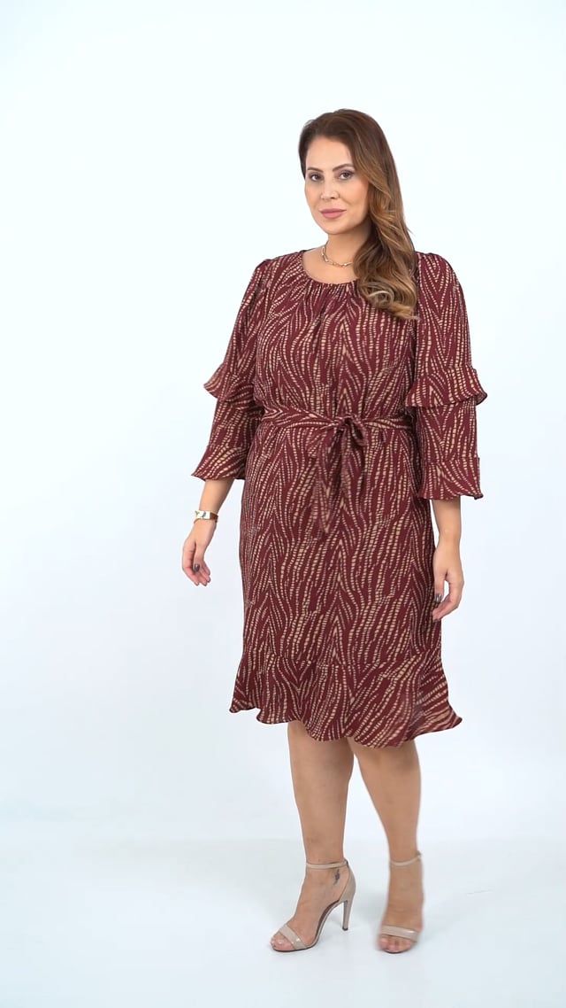 Vestido Curto Crepe Com Babado Vinho