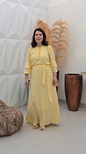 Vestido Longo Viscose Com Textura Amarelo