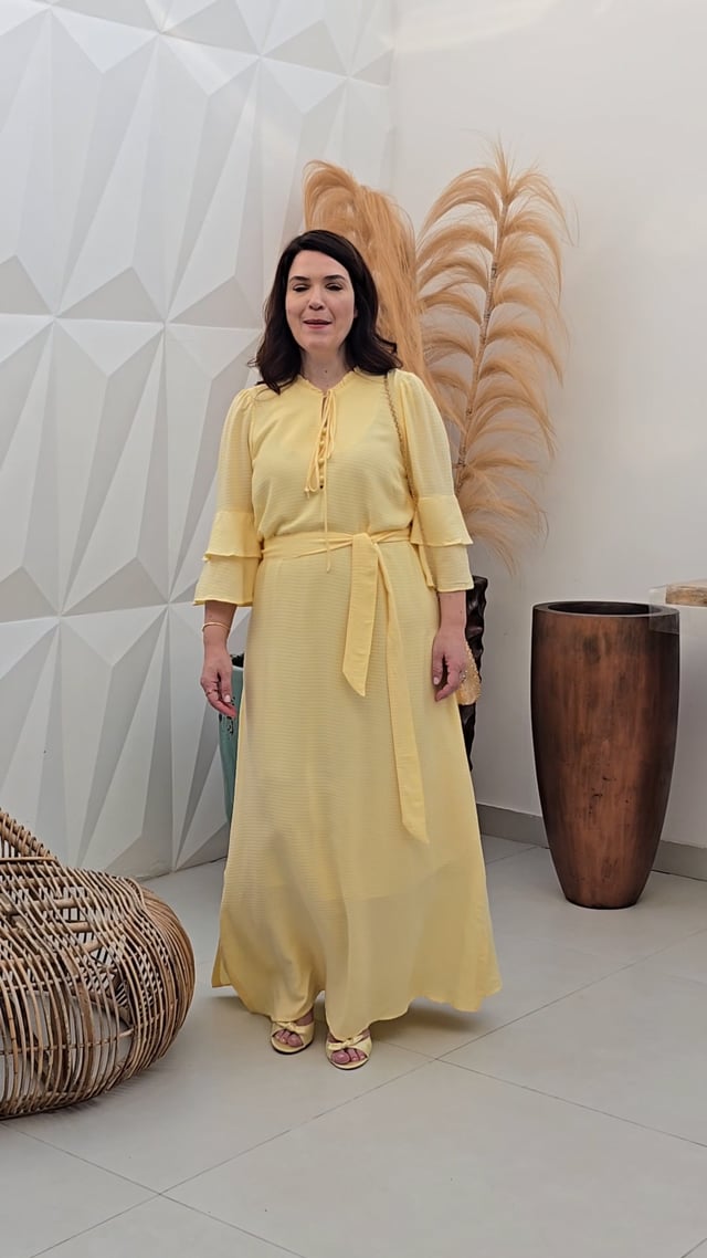 Vestido Longo Viscose Com Textura Amarelo