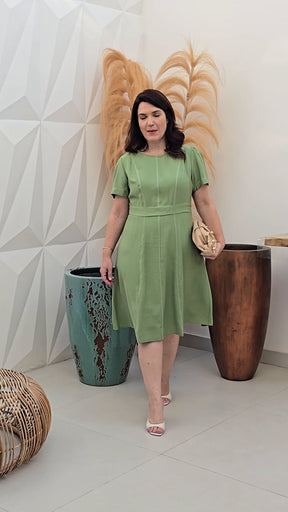 Vestido Curto Alfaiataria Pespontos Verde