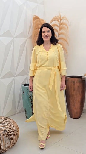 Vestido Longo Viscose Com Textura Amarelo