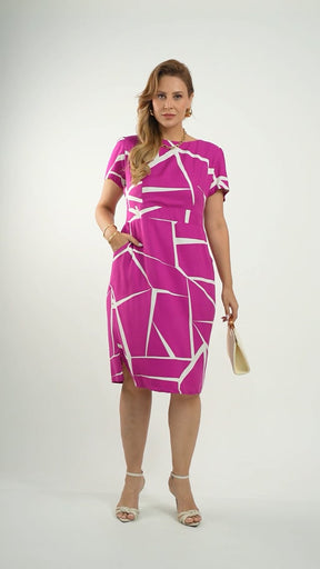 Vestido Midi Tubinho Viscose Estampado Fúcsia