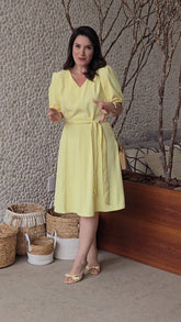 Vestido Curto Alfaiataria Com Pesponto Amarelo